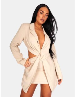 Twist Front Blazer Mini Dress Stone
