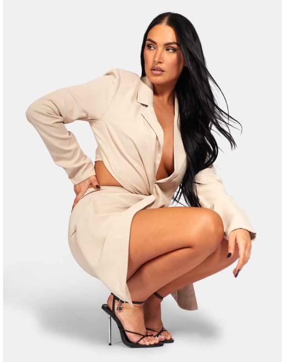 Twist Front Blazer Mini Dress Stone