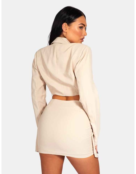 Twist Front Blazer Mini Dress Stone