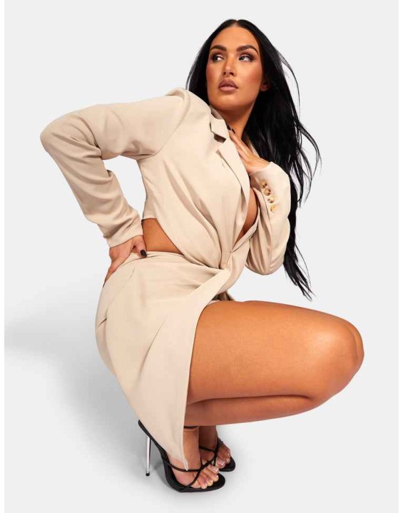 Twist Front Blazer Mini Dress Stone