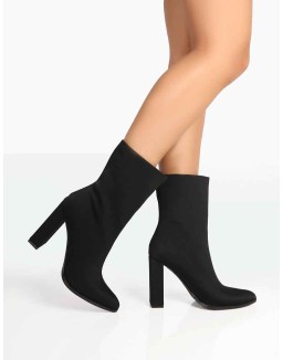 Bridget Black Nylon Pointed Toe Block Heeled Ankle Boots