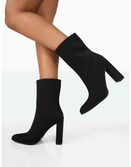 Bridget Black Nylon Pointed Toe Block Heeled Ankle Boots