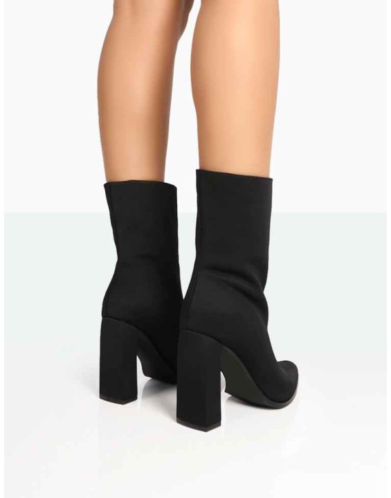 Bridget Black Nylon Pointed Toe Block Heeled Ankle Boots