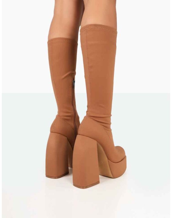 Jayce Tan Nylon Chunky Square Toe Platform Block Boots