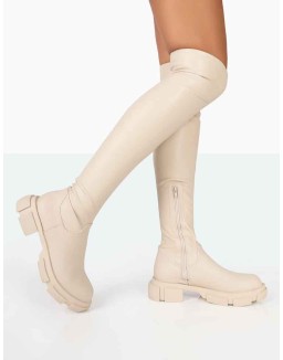 Junya Bone Pu Over The Knee Chunky Sole Boots