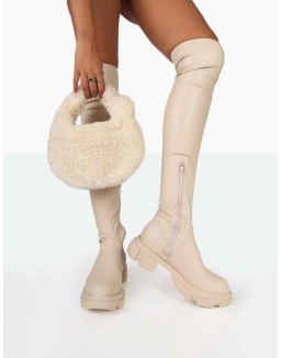 Junya Bone Pu Over The Knee Chunky Sole Boots