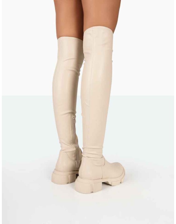 Junya Bone Pu Over The Knee Chunky Sole Boots
