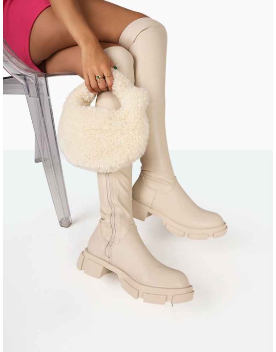 Junya Bone Pu Over The Knee Chunky Sole Boots