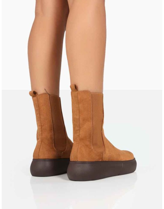 Pisa Tan Chunky Rubber Sole Chelsea Boots