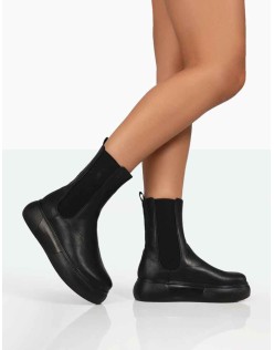 Pisa Black Pu Chunky Rubber Sole Chelsea Boots