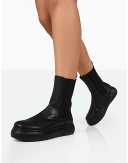Pisa Black Pu Chunky Rubber Sole Chelsea Boots