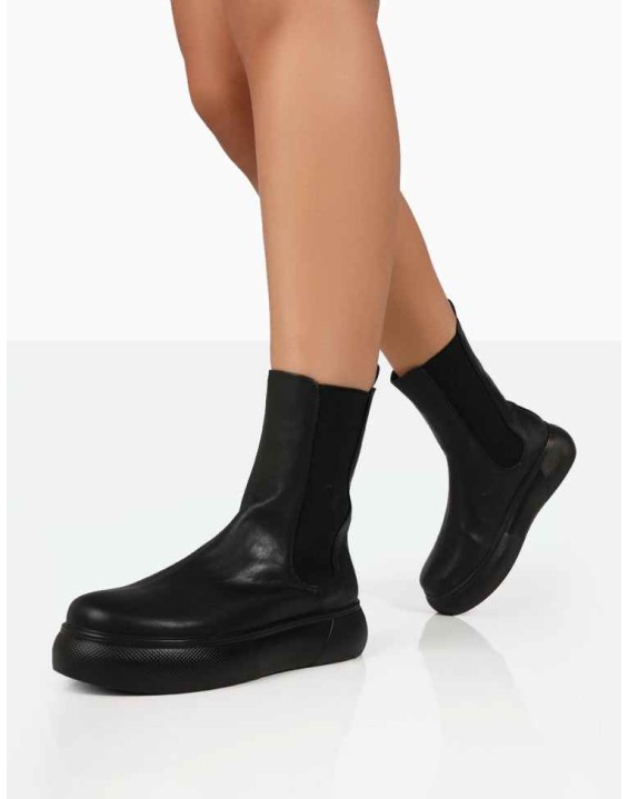 Pisa Black Pu Chunky Rubber Sole Chelsea Boots