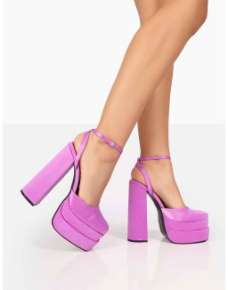 Moonchild Purple Satin Closed Toe Statement Platform Block Heels