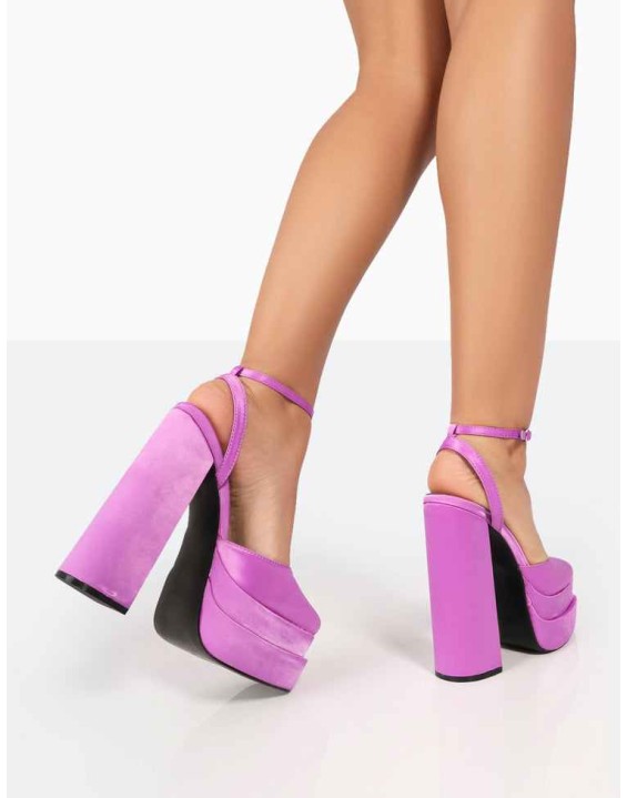 Moonchild Purple Satin Closed Toe Statement Platform Block Heels