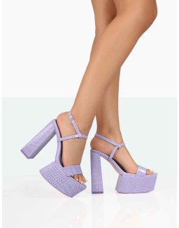 Jesse Purple Croc Platform Block High Heels