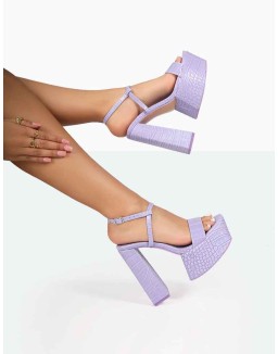 Jesse Purple Croc Platform Block High Heels