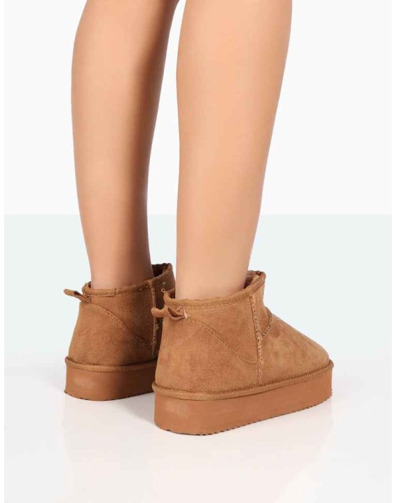 Shorty Tan Faux Suede Ultra Mini Chunky Ankle Boots