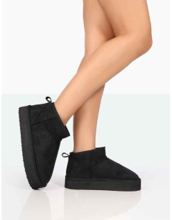 Shorty Black Faux Suede Ultra Mini Chunky Ankle Boot