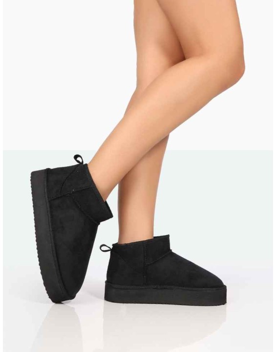 Shorty Black Faux Suede Ultra Mini Chunky Ankle Boot
