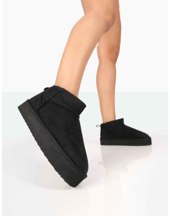 Shorty Black Faux Suede Ultra Mini Chunky Ankle Boot