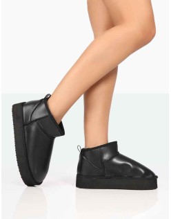 Shorty Black PU Ultra Mini Chunky Ankle Boots