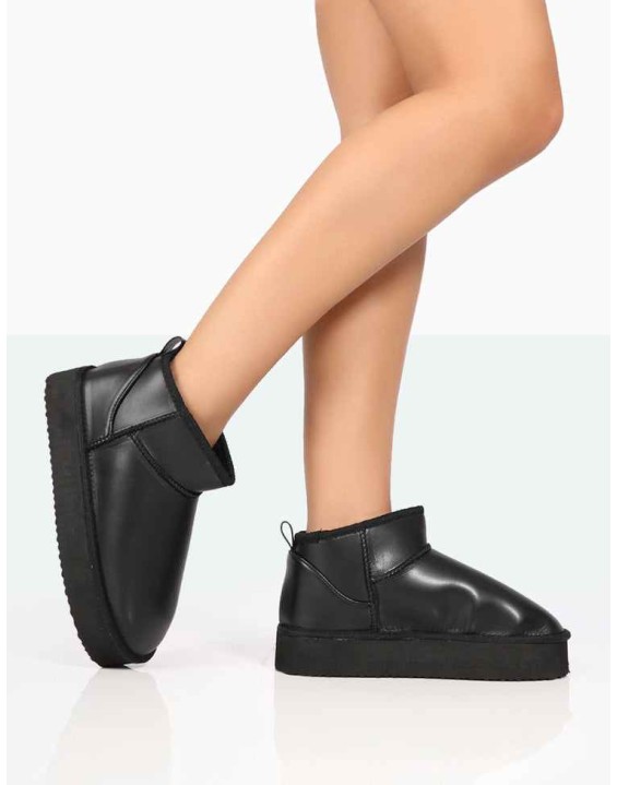 Shorty Black PU Ultra Mini Chunky Ankle Boots