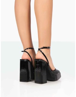 Lyle Black Patent Square Toe Block Platform High Heels