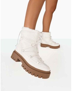 Snowy White Lace Up Chunky Sole Snow Ankle Boots