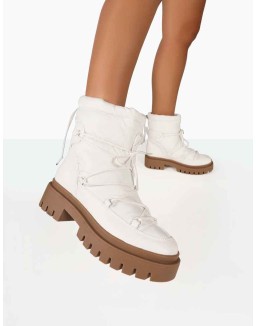 Snowy White Lace Up Chunky Sole Snow Ankle Boots