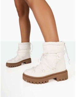 Snowy White Lace Up Chunky Sole Snow Ankle Boots
