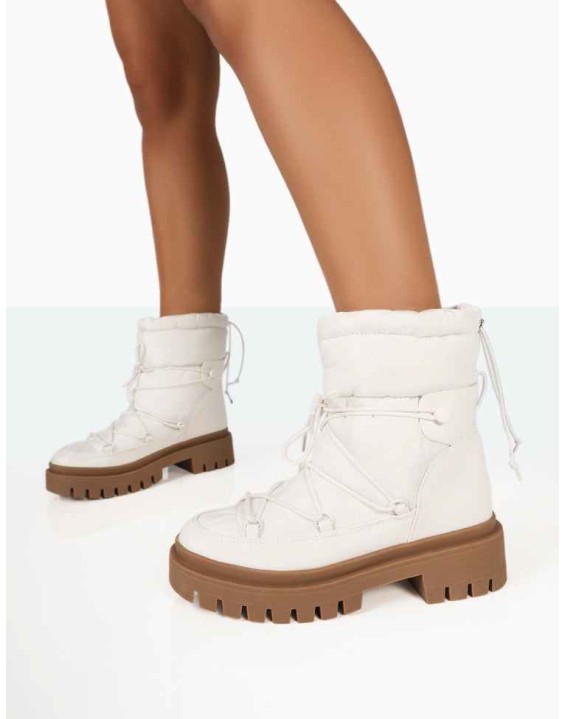 Snowy White Lace Up Chunky Sole Snow Ankle Boots
