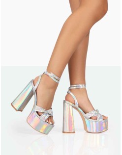 Leo Edition Silver Holographic Metallic Platform High Heels