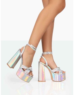 Leo Edition Silver Holographic Metallic Platform High Heels