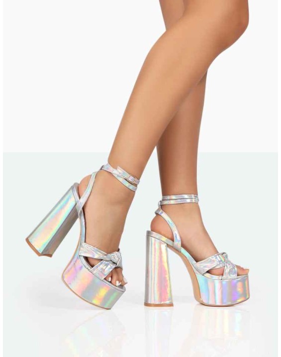 Leo Edition Silver Holographic Metallic Platform High Heels
