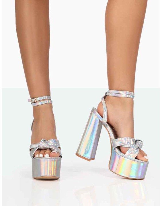 Leo Edition Silver Holographic Metallic Platform High Heels