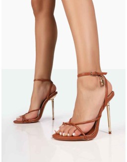 Tommy Wide Fit Tan Grain Barely There Strappy Round Toe High Heels