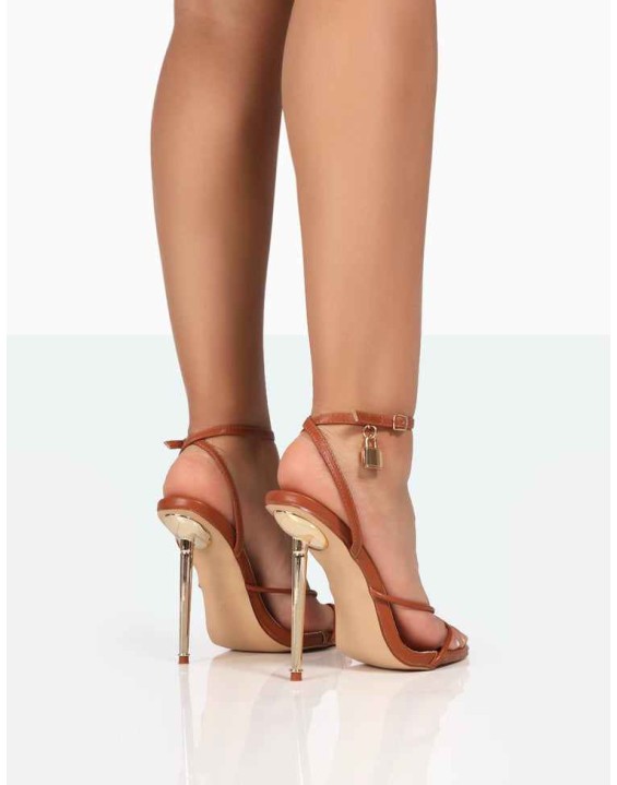 Tommy Wide Fit Tan Grain Barely There Strappy Round Toe High Heels