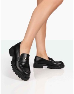 Ziggy Black PU Triangle Badge Chunky Sole Loafers