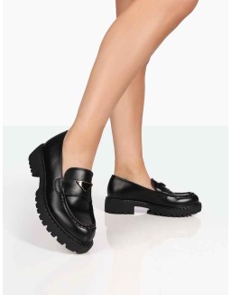 Ziggy Black PU Triangle Badge Chunky Sole Loafers