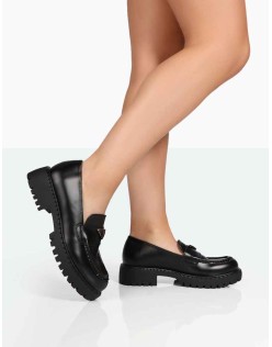 Ziggy Black PU Triangle Badge Chunky Sole Loafers