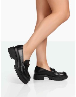 Ziggy Black PU Triangle Badge Chunky Sole Loafers