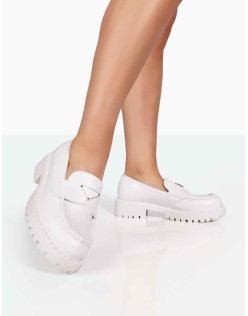 Ziggy White PU Triangle Badge Chunky Sole Loafers