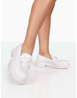 Ziggy White PU Triangle Badge Chunky Sole Loafers