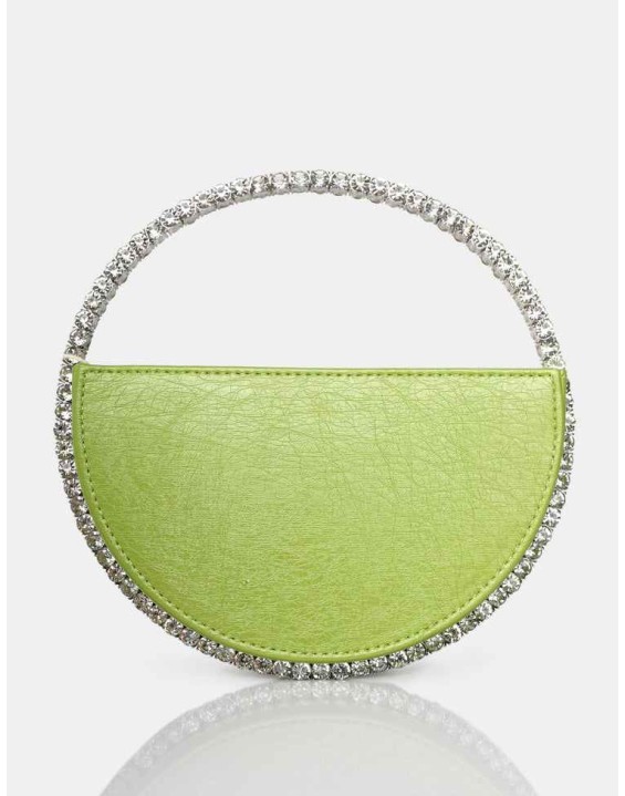 The Alessia Metallic Green Pu Circle Diamante Mini Grab Bag