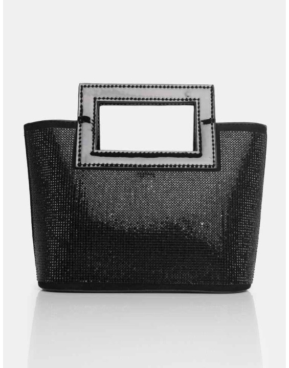The Lustre Black Pu Diamante Bag