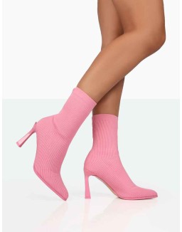 Farah Pink Knitted Sock Stiletto Ankle Pointed Heeled Boots