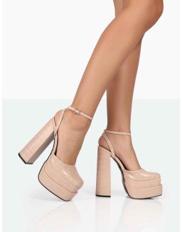 Moonchild Stone Croc Closed Toe Statement Platform Block Heels