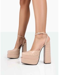 Moonchild Stone Croc Closed Toe Statement Platform Block Heels