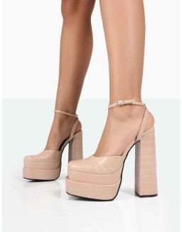 Moonchild Stone Croc Closed Toe Statement Platform Block Heels