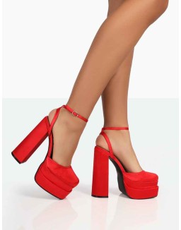 Moonchild Red  Satin Closed Toe Statement Platform Block Heels